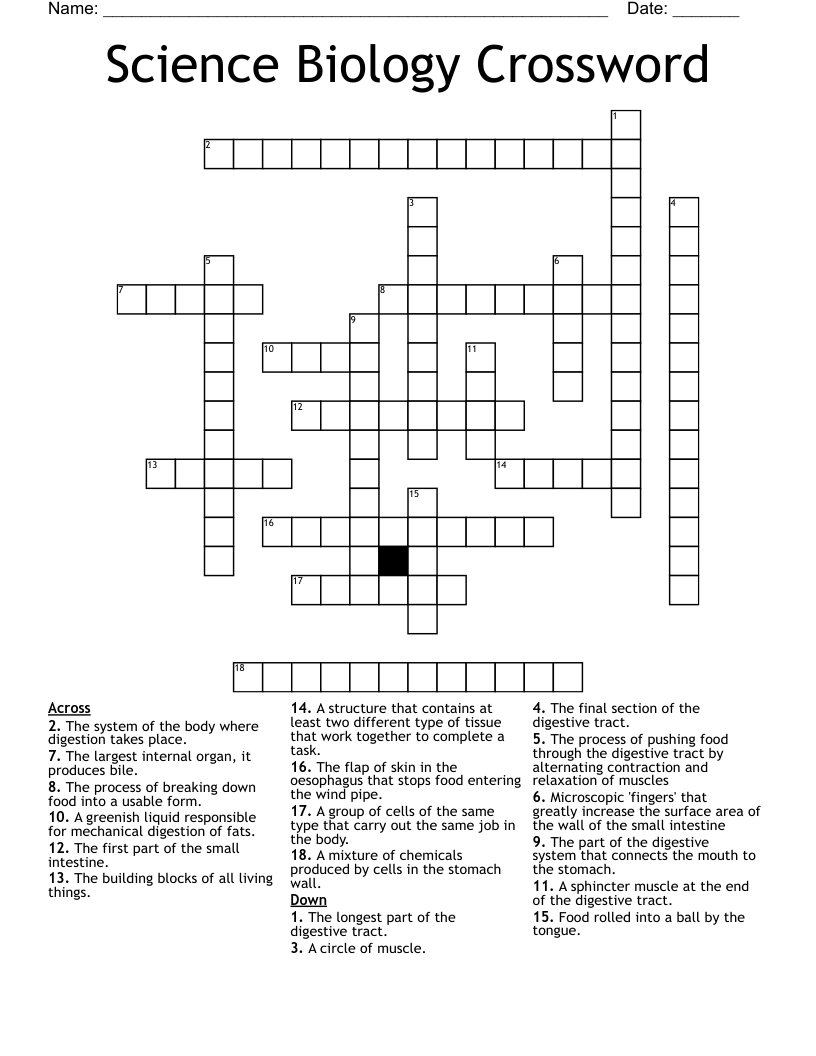 Science Biology Crossword