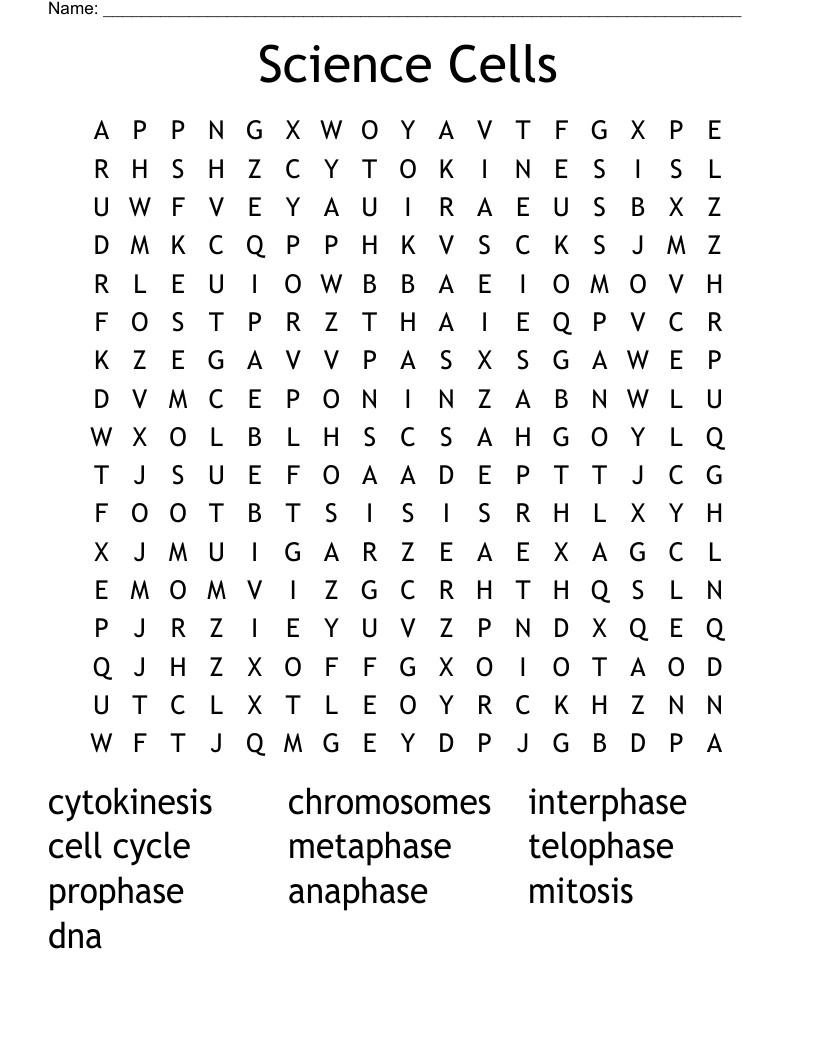 Science Cells Word Search