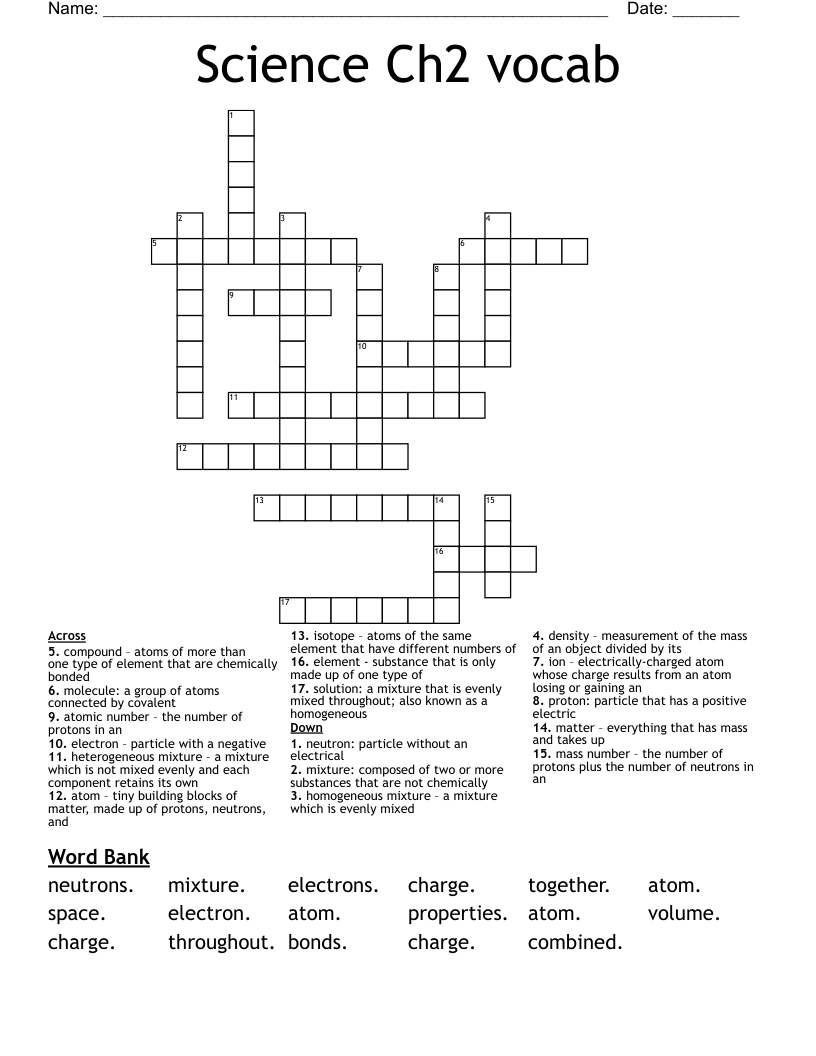 Science Ch2 vocab Crossword