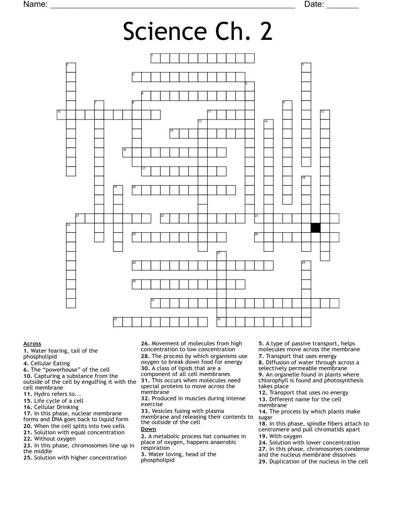 Science Ch. 2 Crossword