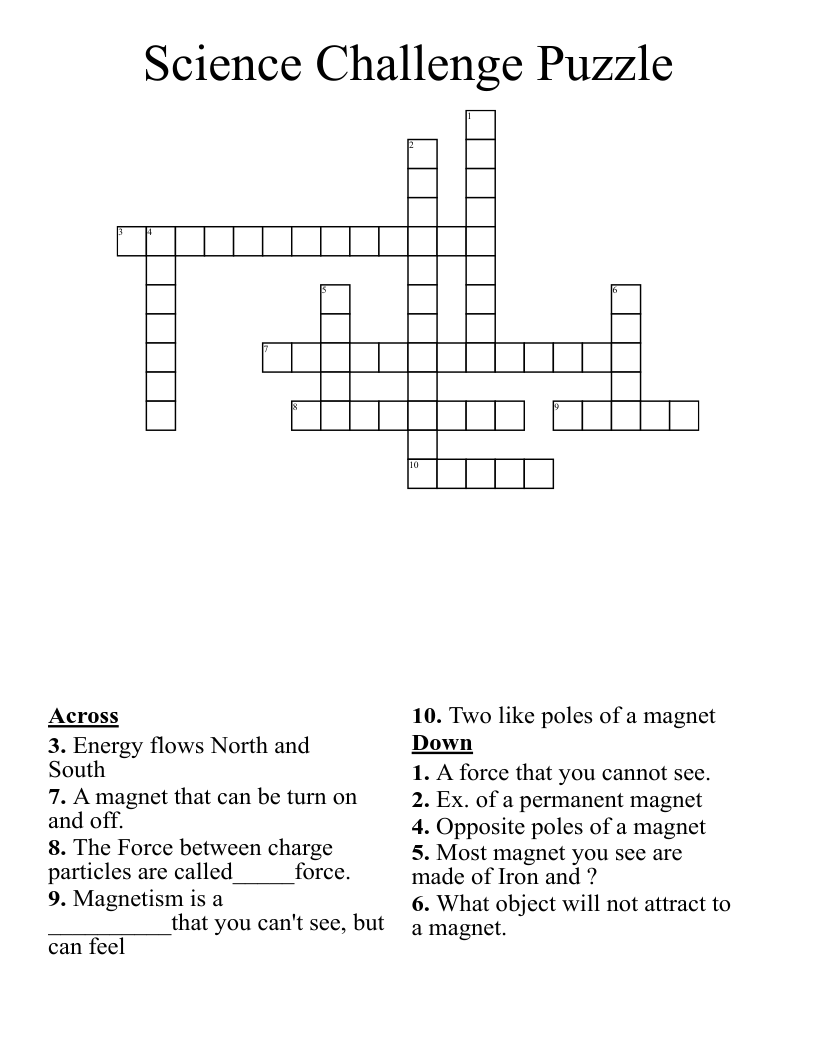 Science Challenge Puzzle Crossword