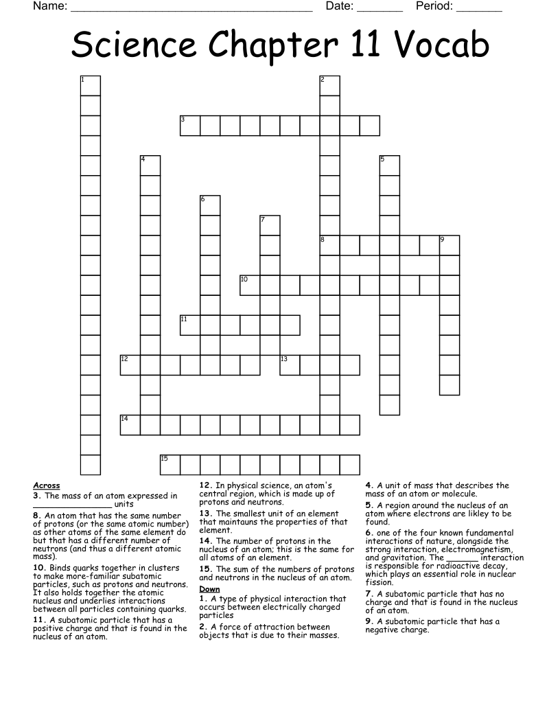 Science Chapter 11 Vocab Crossword