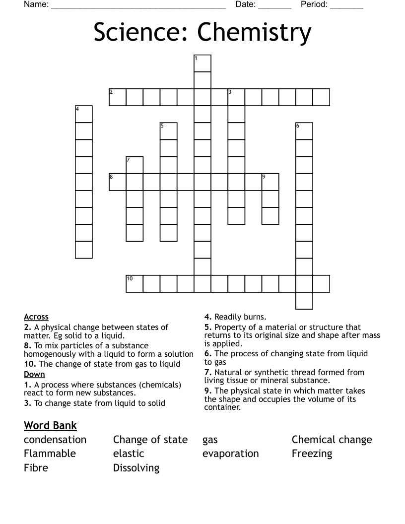Science: Chemistry Crossword