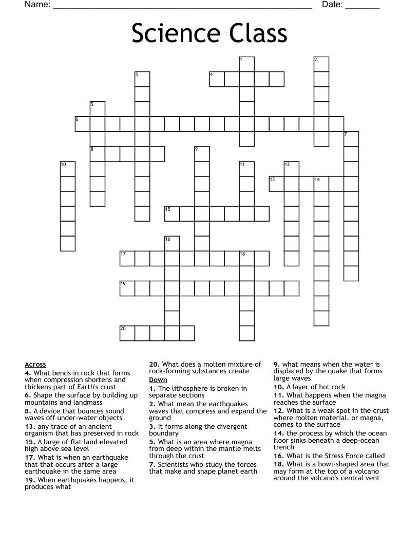 Science Class Crossword