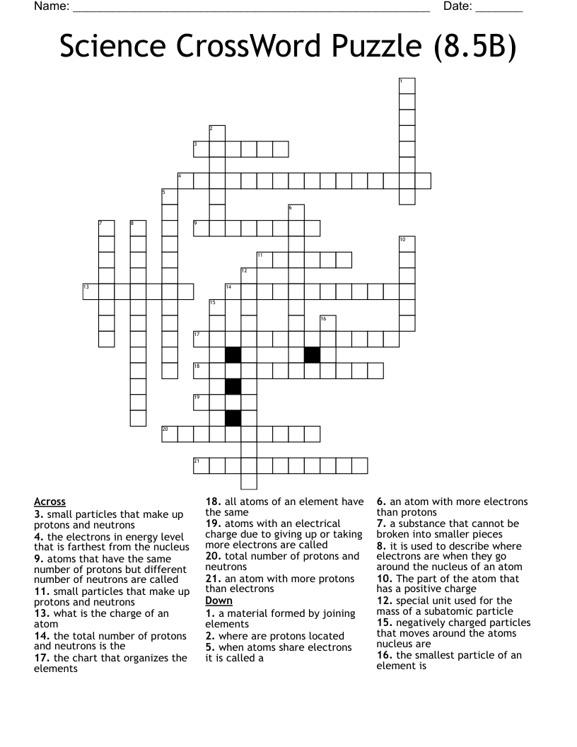 Science CrossWord Puzzle (8.5B)
