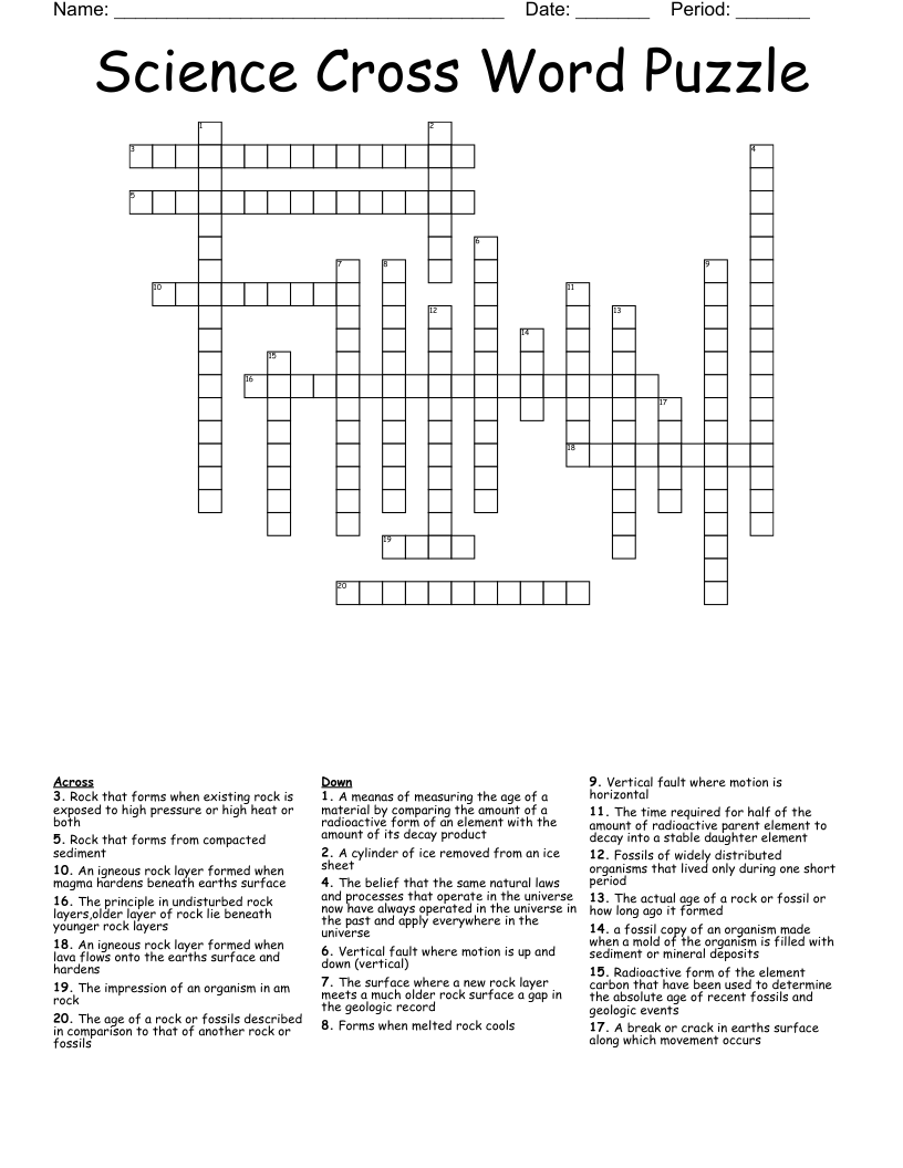 Science Cross Word Puzzle