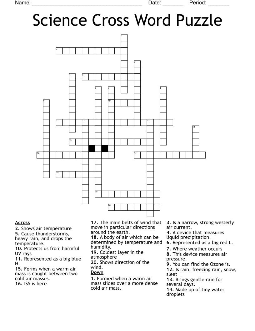 Science Cross Word Puzzle