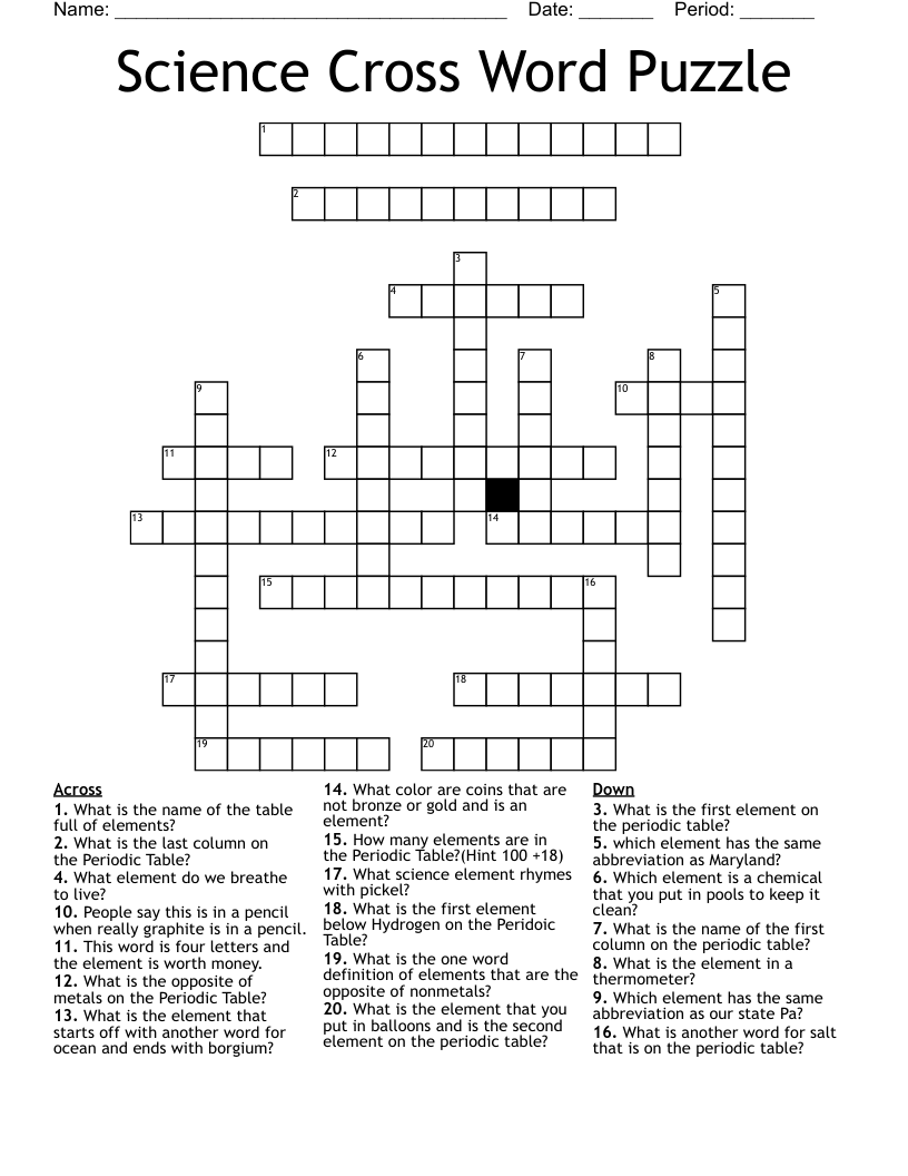 Science Cross Word Puzzle