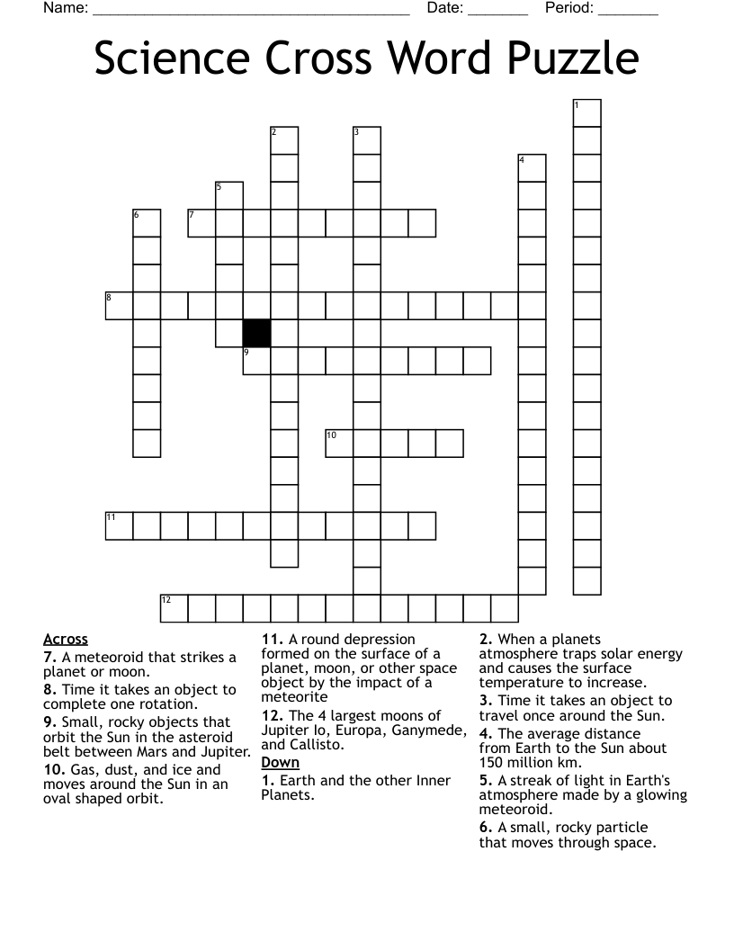 Science Cross Word Puzzle