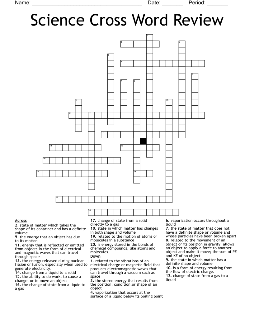 Science Cross Word Review 