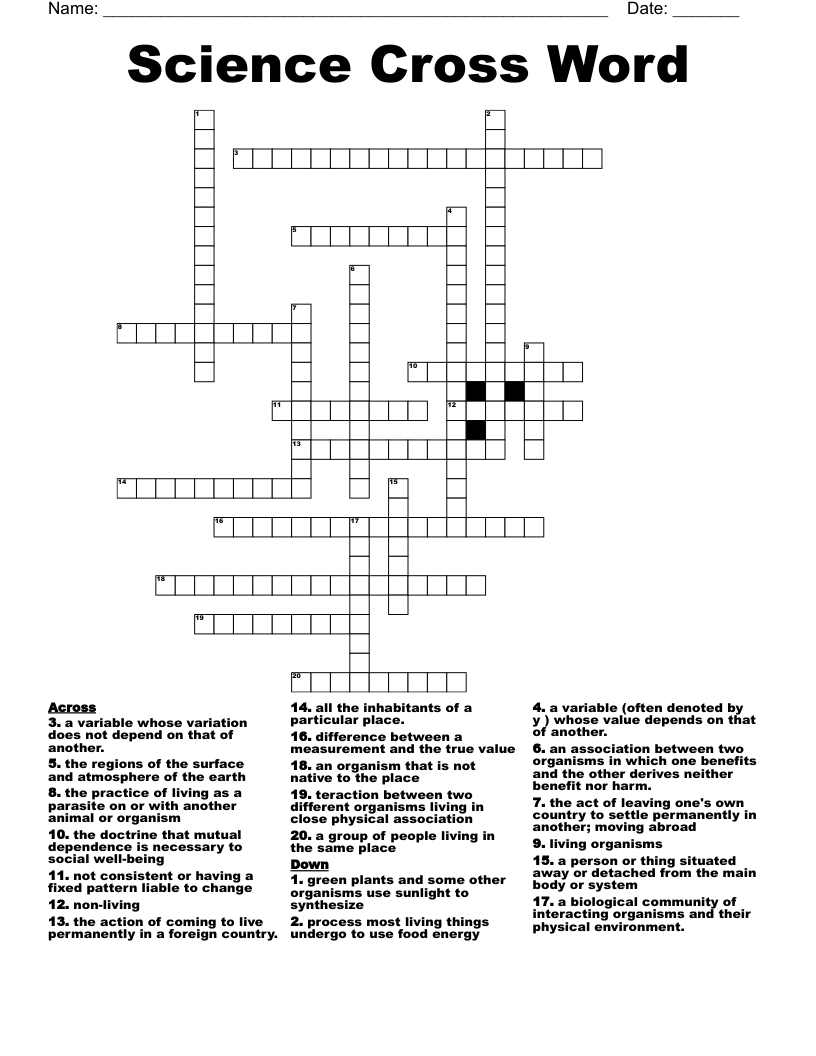 Science Cross Word 