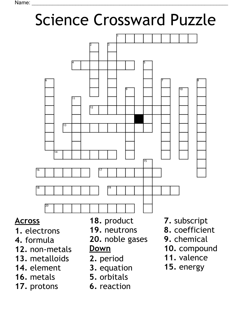 Science Crossward Puzzle Crossword