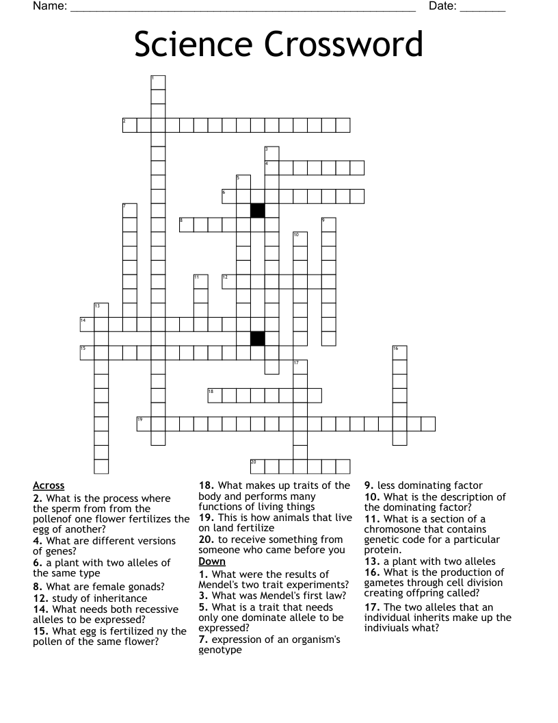 Science Crossword - WordMint