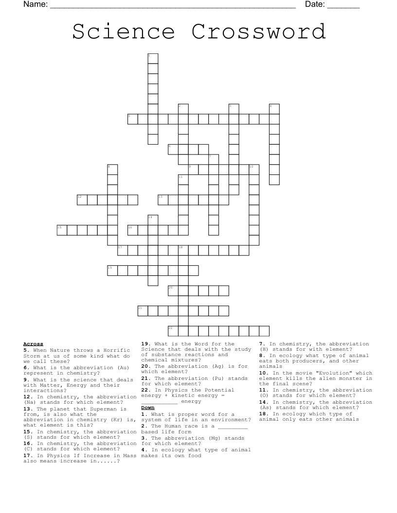 Science Crossword - WordMint