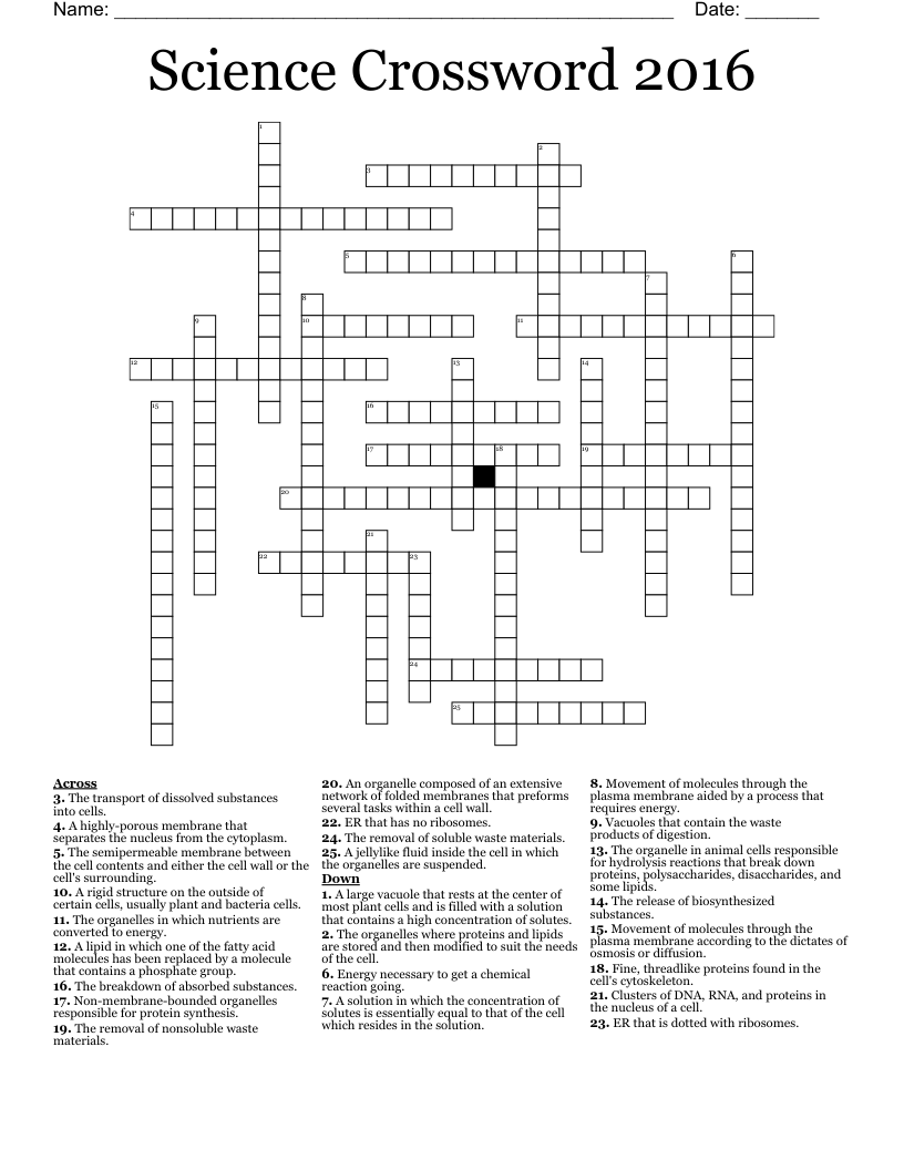 Science Crossword 2016