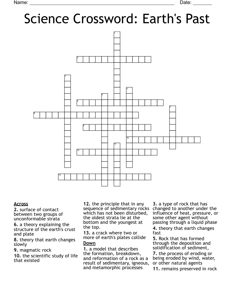 Science Crossword: Earth's Past