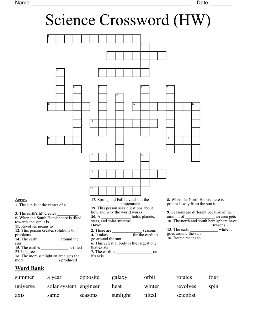Science Crossword (HW)