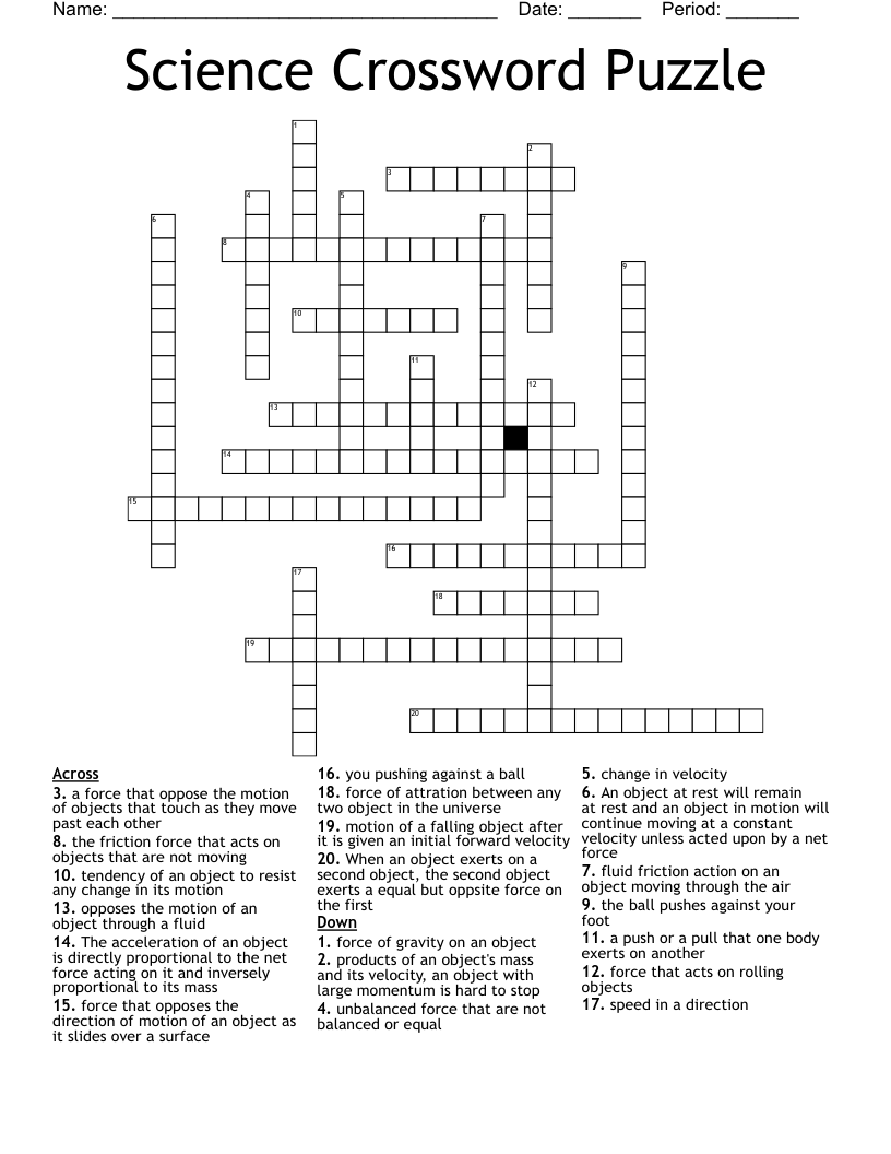 Science Crossword Puzzle