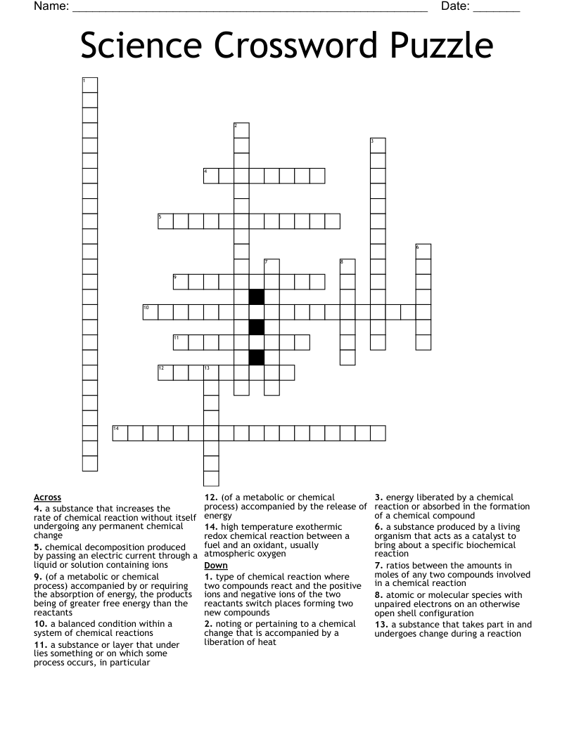 Science Crossword Puzzle