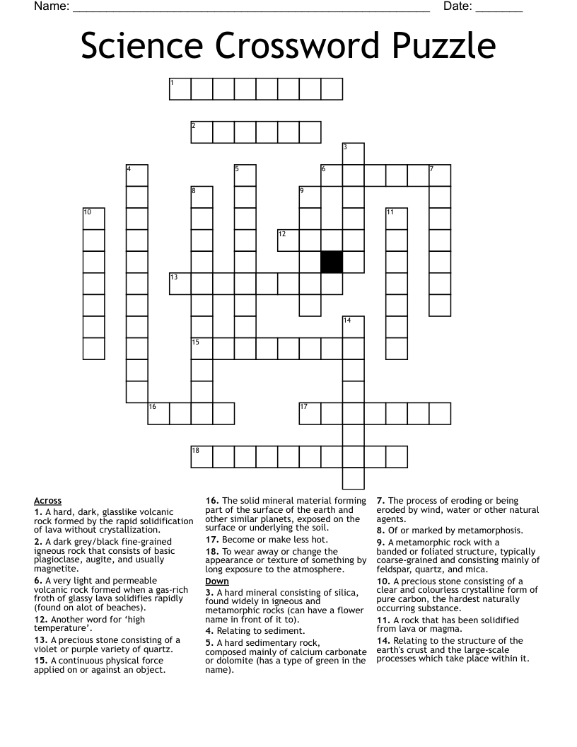 Science Crossword Puzzle