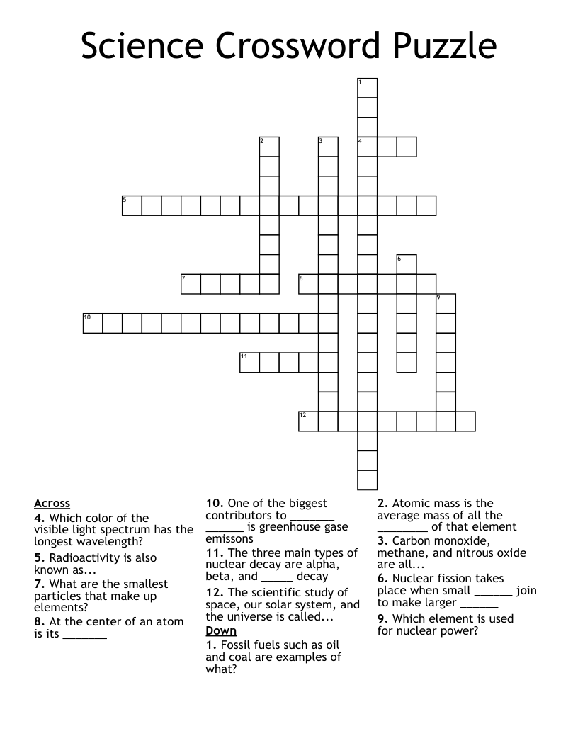 Science Crossword Puzzle