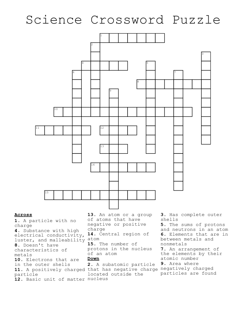 Science Crossword Puzzle