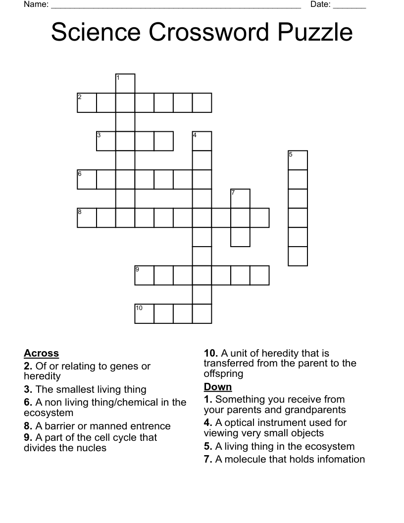 Science Crossword Puzzle