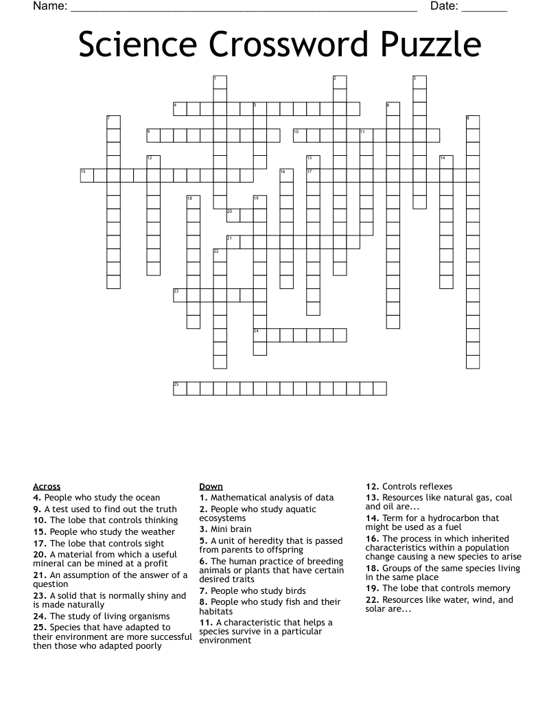 Science Crossword Puzzle