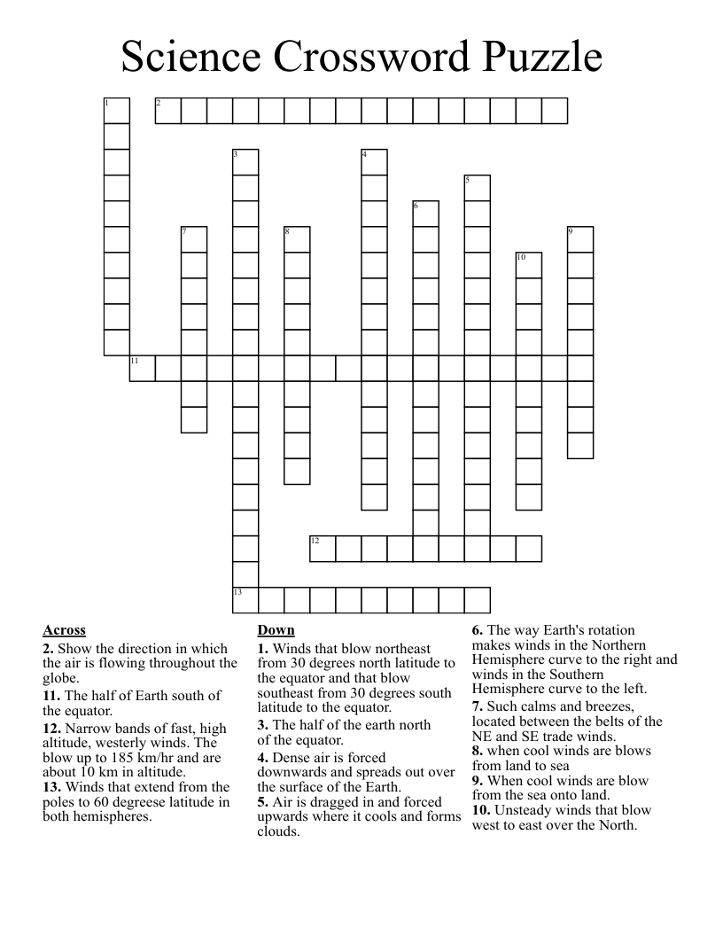 Science Crossword Puzzle