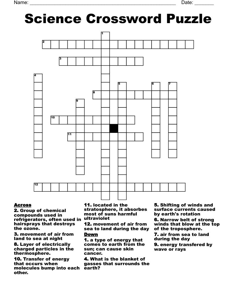 Science Crossword Puzzle