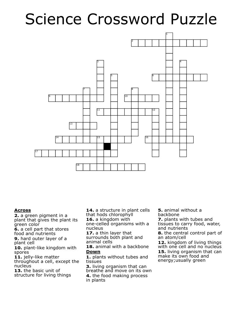 Science Crossword Puzzle