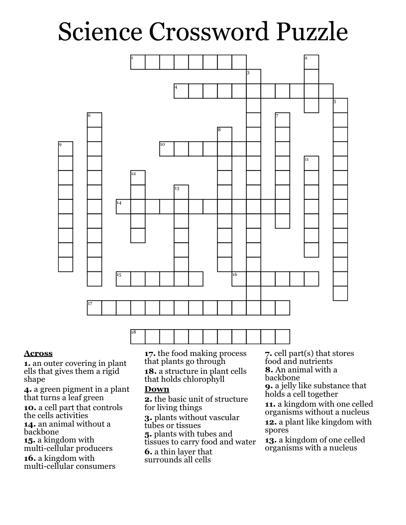 Science Crossword Puzzle