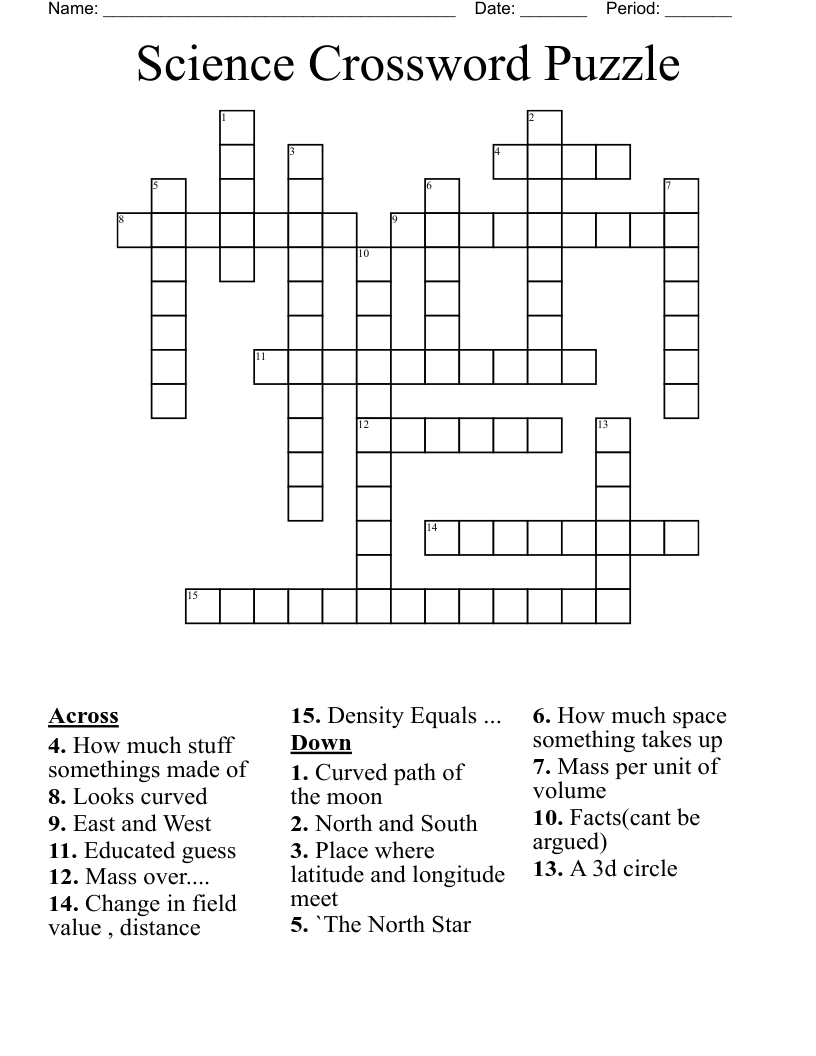 Science Crossword Puzzle