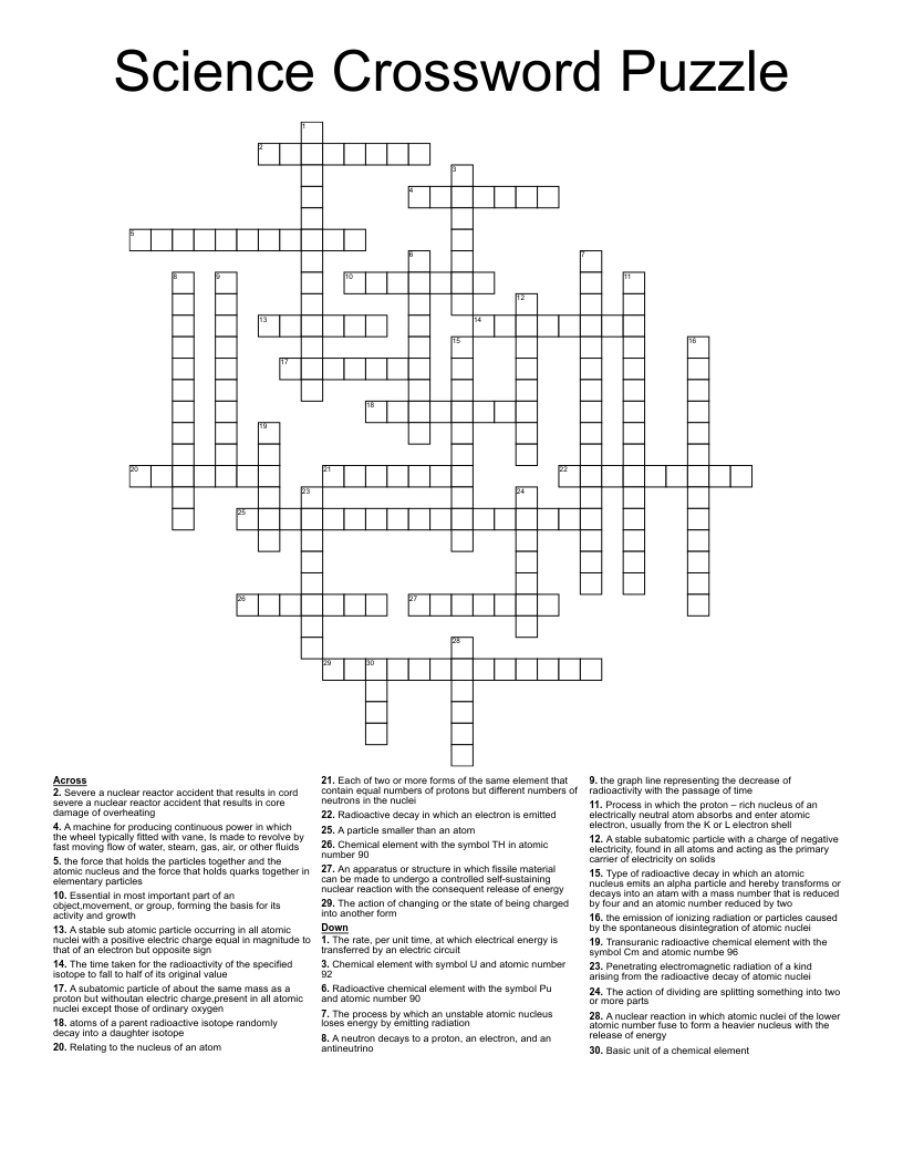 Science Crossword Puzzle