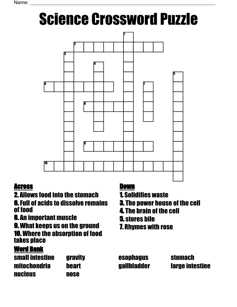 Science Crossword Puzzle