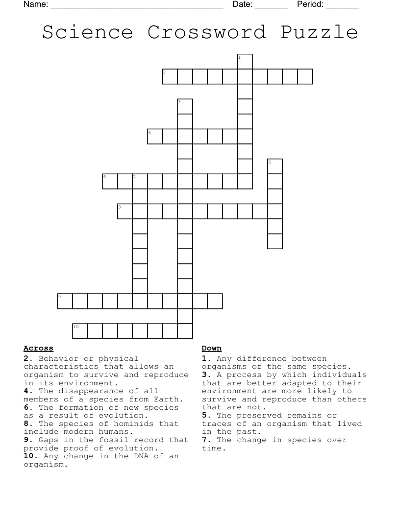 Science Crossword Puzzle