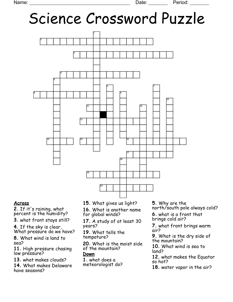 Science Crossword Puzzle