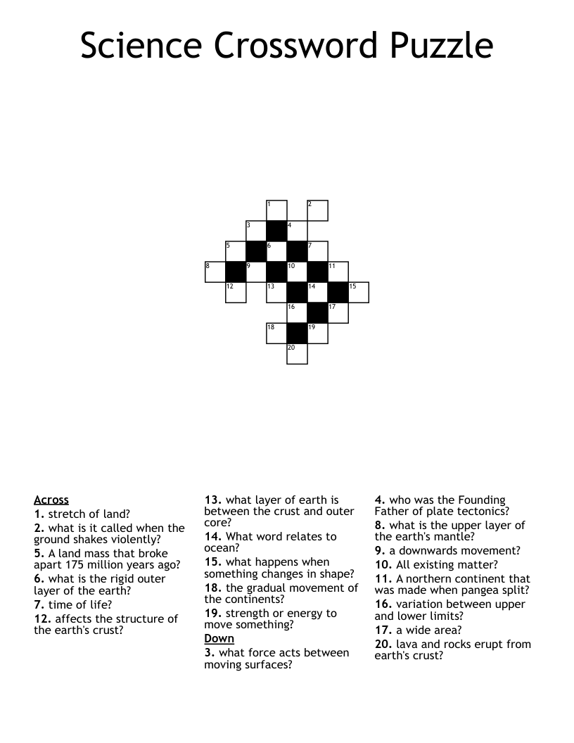 Science Crossword Puzzle 