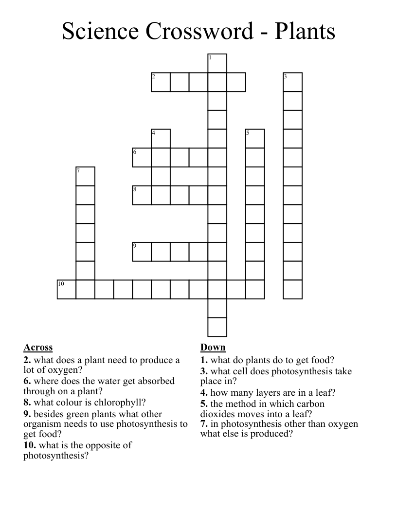 Science Crossword - Plants