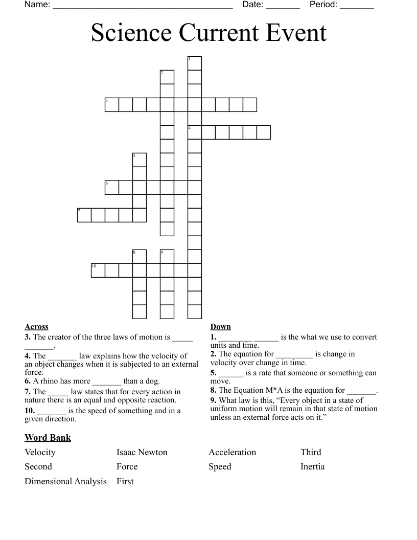 Science Current Event Crossword
