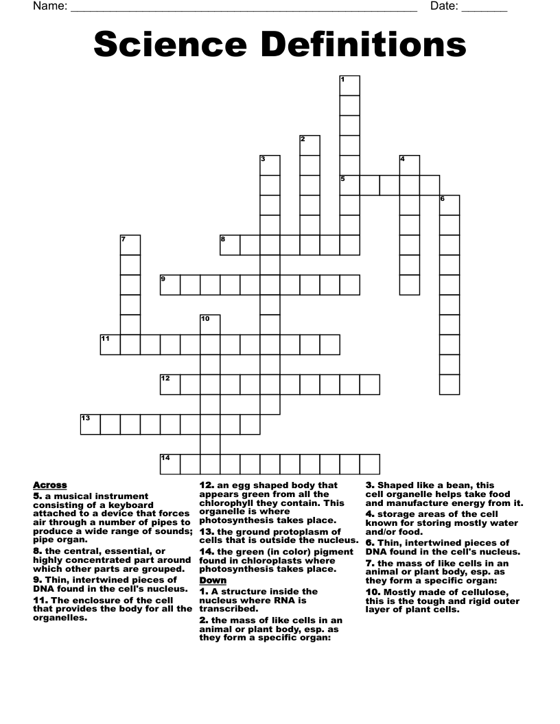 Science Definitions Crossword
