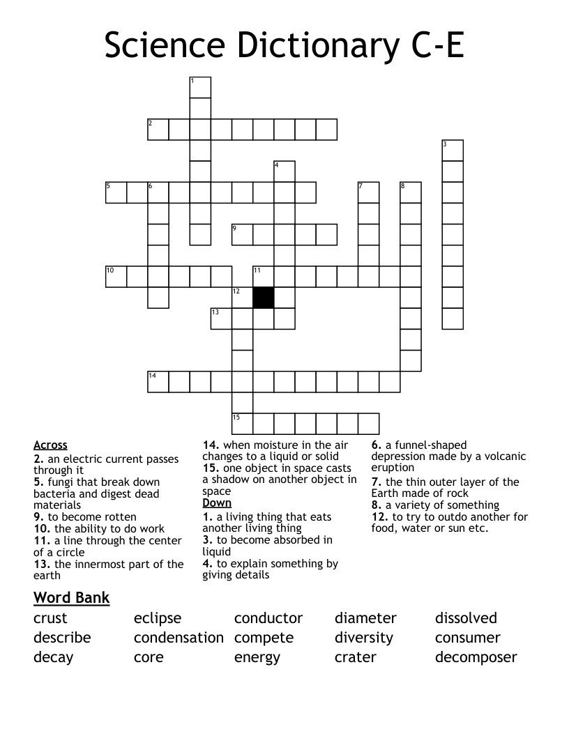 Science Dictionary C-E Crossword