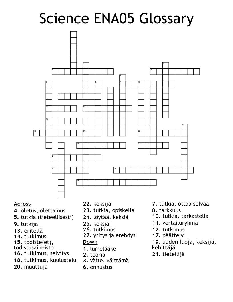 Science ENA05 Glossary  Crossword