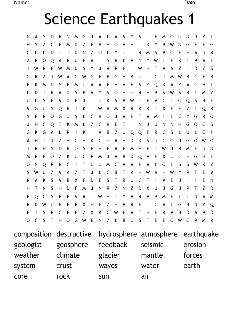 Science Earthquakes 1 Word Search