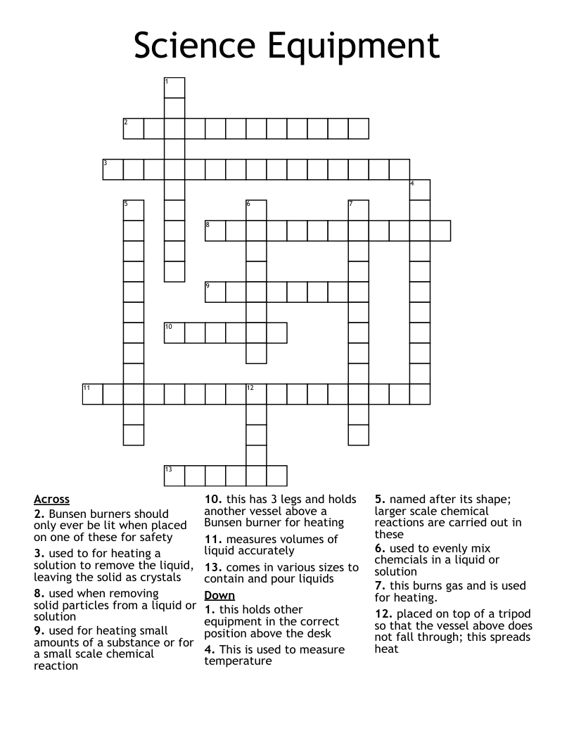 Science Equipment Crossword
