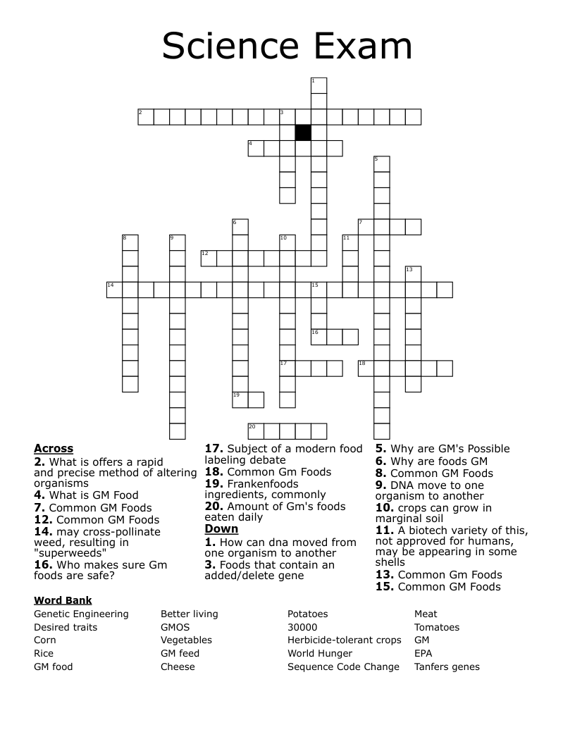 Science Exam Crossword