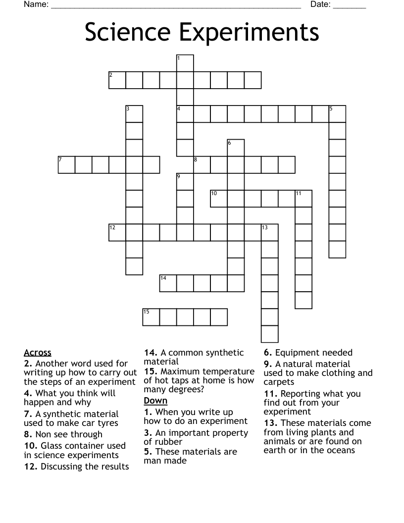 Science Experiments Crossword