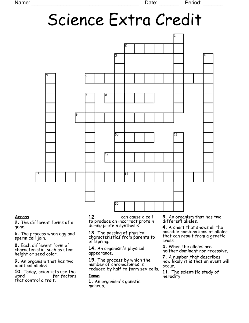 Science Extra Credit Crossword
