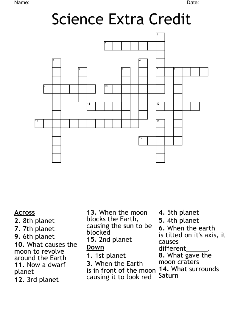 Science Extra Credit Crossword