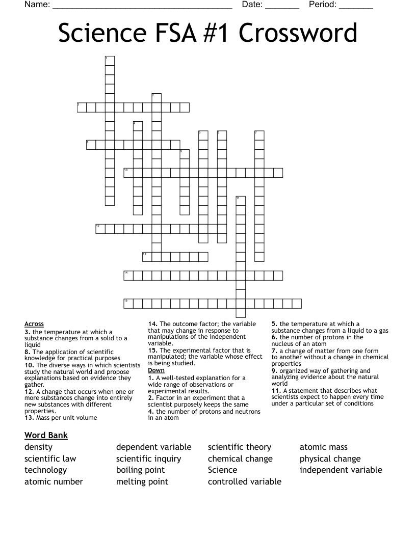 Science FSA #1 Crossword